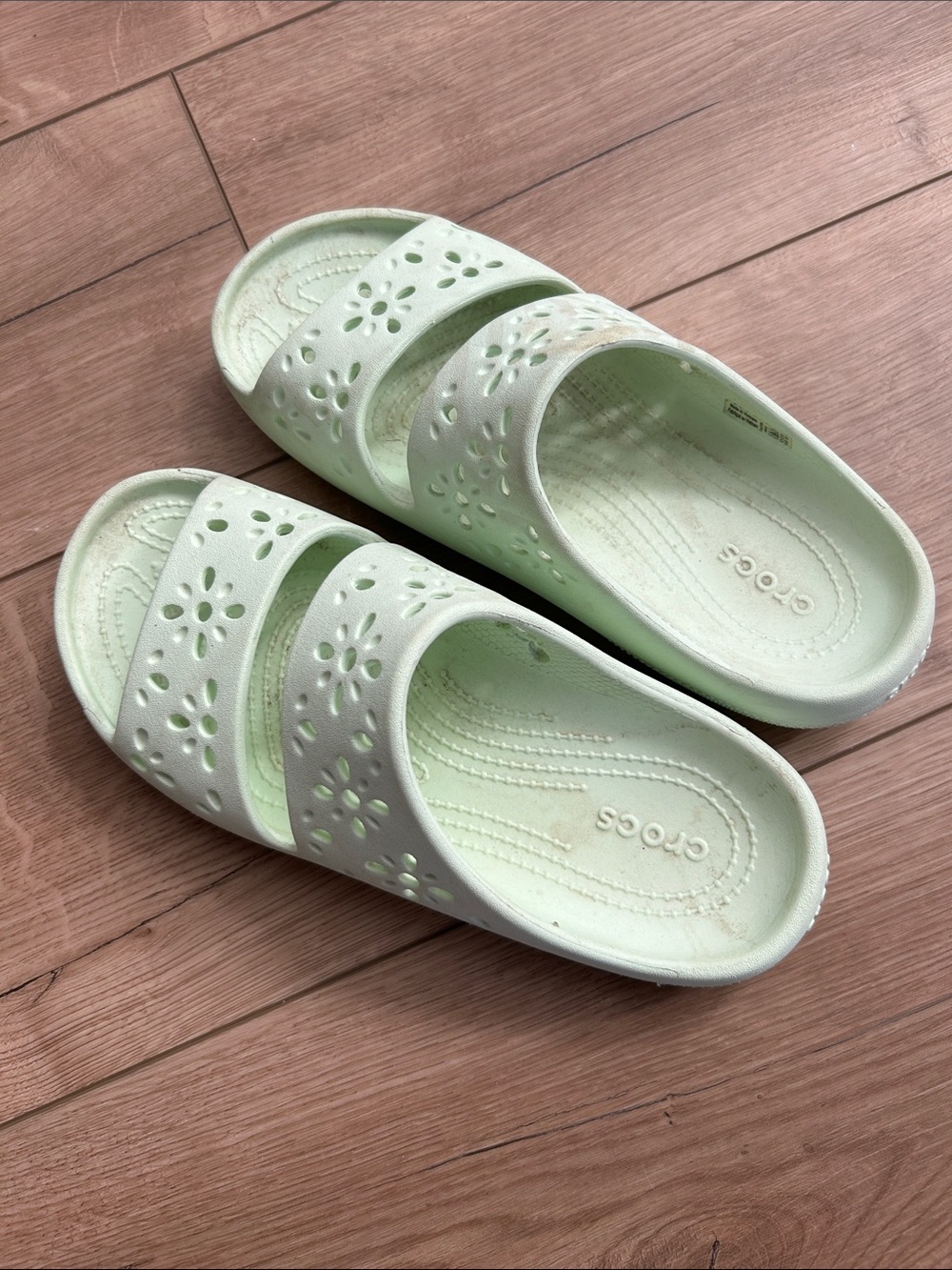 CROCS Mint Green Dual-Strap Floral Slide Sandals
